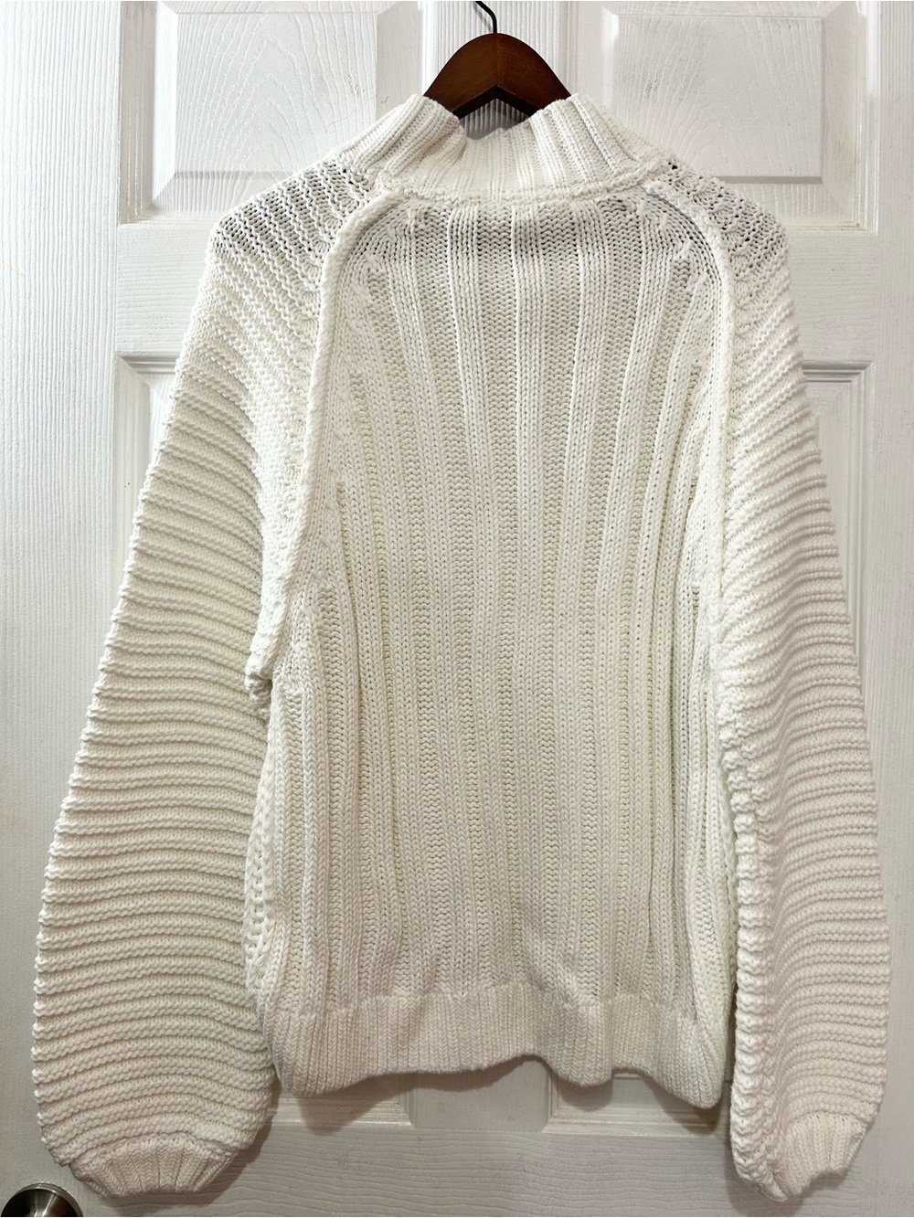 Free People Ivory Chunky Knit Mock Neck Pullover Sweater Hi Low Hem XL - Picture 2 of 6